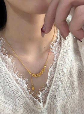 新款轻奢时尚精致铜钱碎冰冰项链简约高级感复古百搭气质锁骨链女