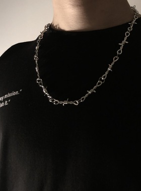 国潮嘻哈潮牌芒刺荆棘项链ins男女同款港风暗黑酷炫裤链项马蹄扣