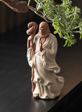 中式禅意渡江达摩祖师摆件手工陶瓷工艺品家居客厅博古架桌面装饰