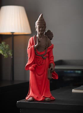 紫砂济公活佛长老降龙罗汉尊者醉酒济癫和尚李修缘供奉摆件工艺品