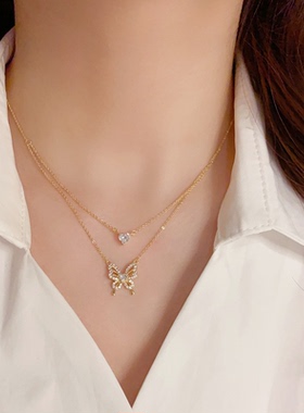 双层蝴蝶项链高级感锁骨链