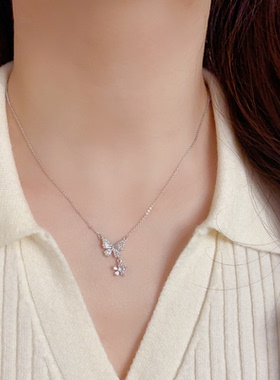 蝴蝶花朵项链高级感锁骨链