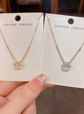 花朵满锆项链高级感锁骨链