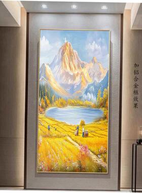 聚宝盆山水挂画背靠金山玄关贴画金色麦田高级感丰收图客厅装饰画