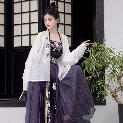 瞳莞原创宋制汉服女云自无心风筝刺绣飞机袖日常吊带内搭通勤褶裙 - 图2