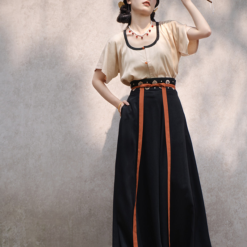 瞳莞汉服椒花颂夏季女鸡心领半袖短衫齐腰九片裙百搭显瘦亲肤新品,淘宝优惠券,粉丝福利购,淘宝优惠卷