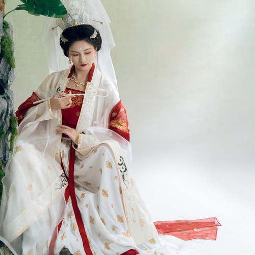 瞳莞设计花月侬歌乐图印金刺绣直领对襟窄袖长褙子百迭裙汉服女 - 图1