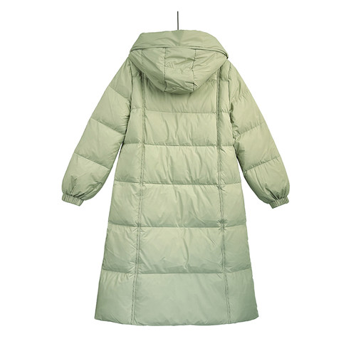 冬季连帽加厚保暖长款鹅绒服过膝防风时尚女士羽绒服 长105cm - 图2