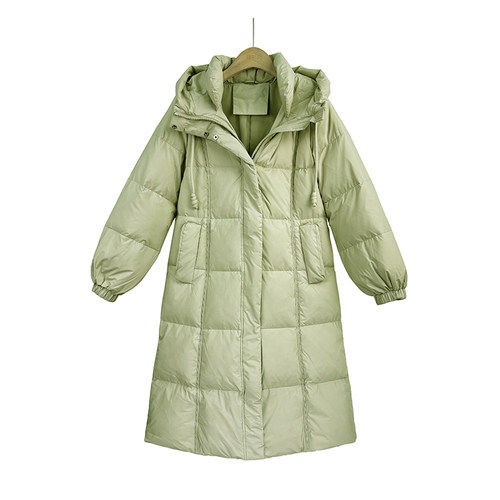 冬季连帽加厚保暖长款鹅绒服过膝防风时尚女士羽绒服 长105cm - 图1