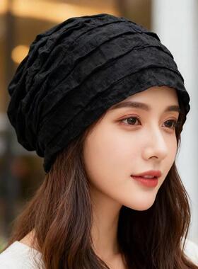 女士化疗后脱发适合的帽子夏天光头帽薄款老人包头堆堆帽遮白头发