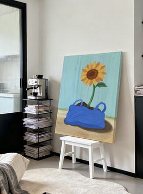 清新治愈向日葵装饰画创意趣味小众艺术玄关落地画公寓室民宿挂画