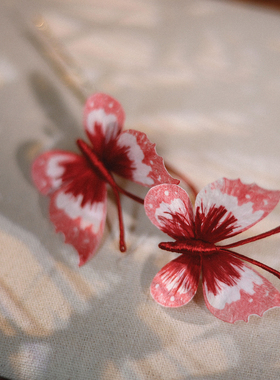 手作粉红绒花蝴蝶花瓣新中式