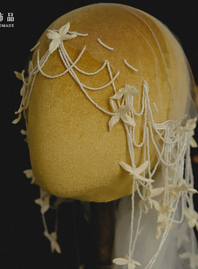 手作铃兰花瓣串珠包头帽纱头纱