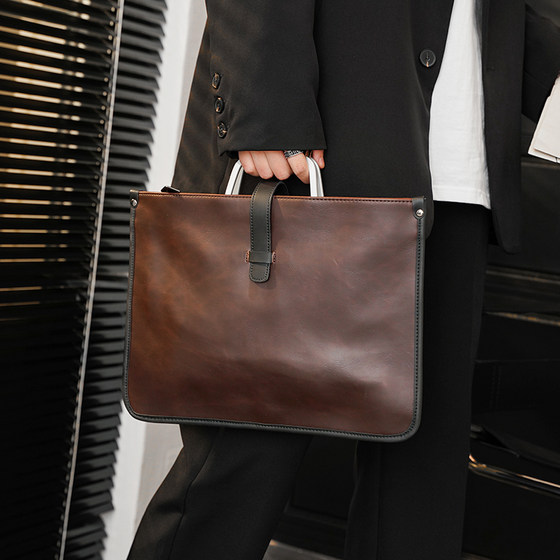 2026 Korean men's bag British retro bag men's and women's handbags briefcase portable shoulder document bag computer bag
