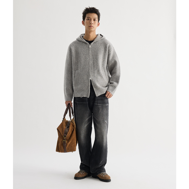 VMCL蓬松软糯羊毛抗起球双拉链连帽毛衣针织衫男女24AW vermicell - 图2