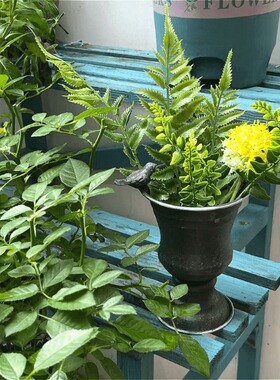 铁艺复古田园小鸟花盆做旧园艺摆件家居花园庭院装饰花盆带孔透气