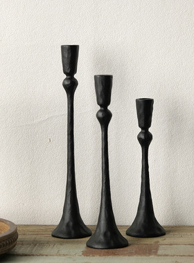 美式复古金色铸铁烛台套三组合家居装饰摆件壁炉烛台手工锻造烛台