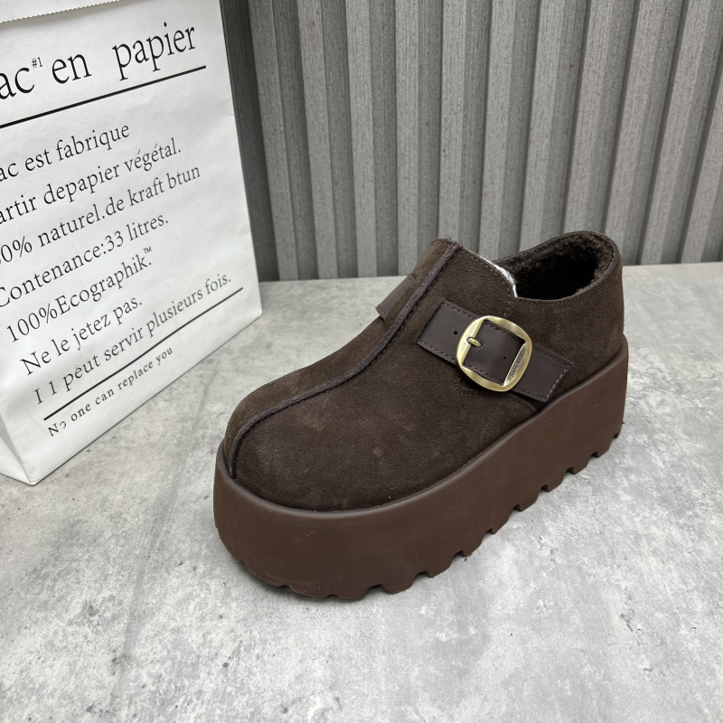 断码处理真皮女鞋2025秋冬款厚底增高深口低帮加绒勃肯鞋女棉鞋 - 图3