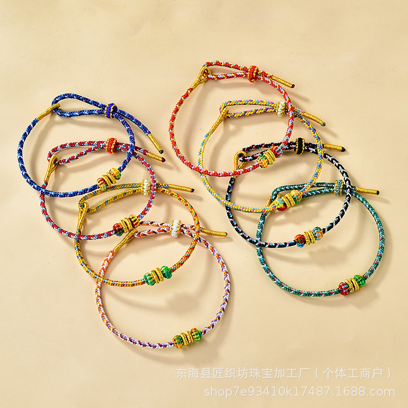 新款2mm鸣翠荟炫彩八大守护本命佛手绳diy可穿转运珠金店同款 - 图0