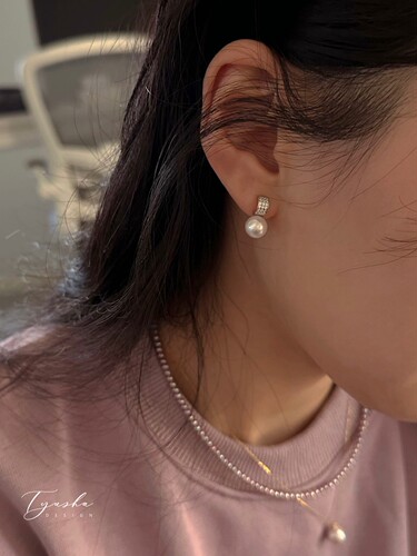 TYUSHA精致独特S925纯银天然珍珠耳钉女防过敏镶钻百搭简约耳饰 - 图2
