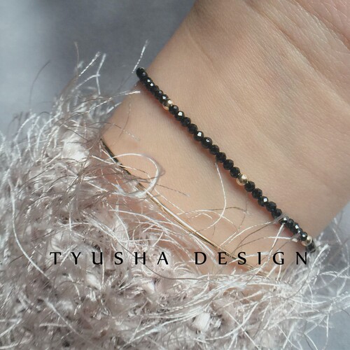 TYUSHA设计 进口天然黑色尖晶石14K注金手链手串施家白水晶超闪女 - 图2