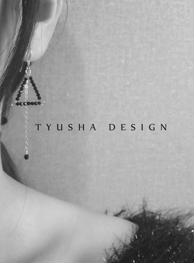 TYUSHA耳环黑色尖晶石14k注金