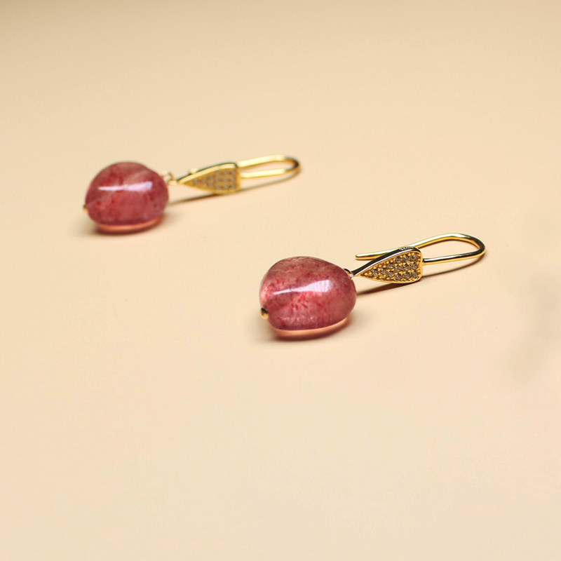 天然草莓晶耳坠女 纯银镶嵌锆石爱心耳环手工串珠桃心粉水晶耳饰,淘宝优惠券,粉丝福利购,淘宝优惠卷