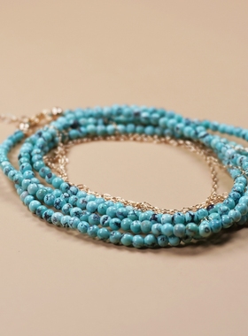 纯天然绿松石手链女叠戴多圈手串