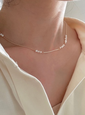 巴洛克天然小粒珍珠锁骨链ins
