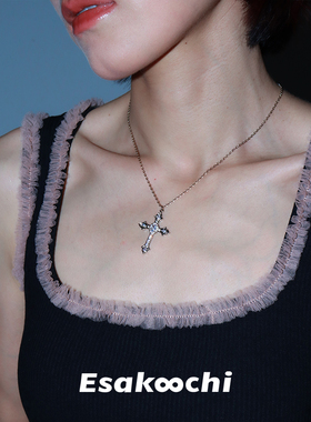 Esakoochi禁忌系列~原创个性潮酷十字项链女ins暗黑锁骨链冷淡风