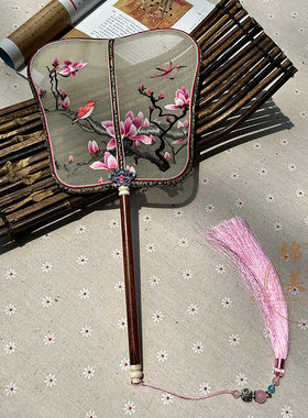苏州精品团扇玉兰花鸟非遗手工刺绣扇子汉服拍照舞蹈扇苏绣送朋友
