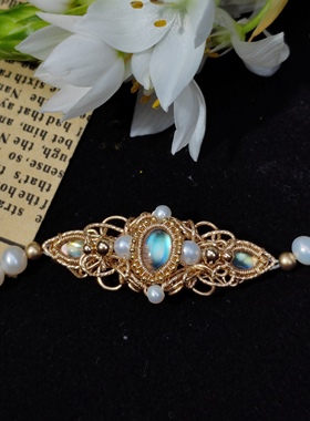 天然海蓝宝石榴石月光石手链手镯