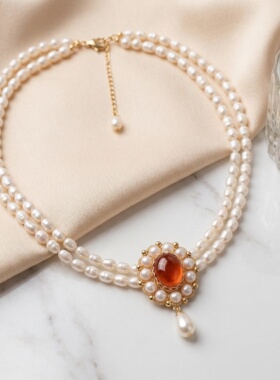 天然石榴石吊坠女高档红色宝石项链手工饰品设计款新年节日礼物