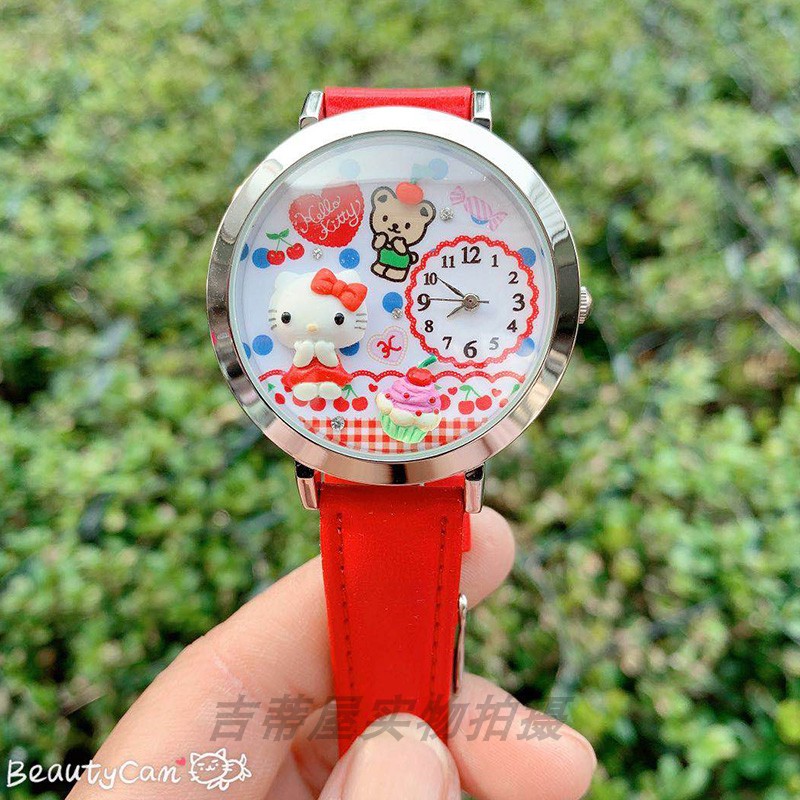 hellokitty 部半立体皮制表儿童电子手表学生手表 日本制正品 hellokitty 部半立体皮制表儿童电子手表学生手表 日本制正品
