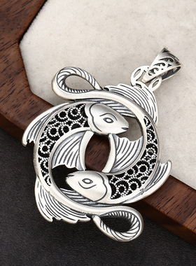 S925纯银复古国风如鱼得水吊坠