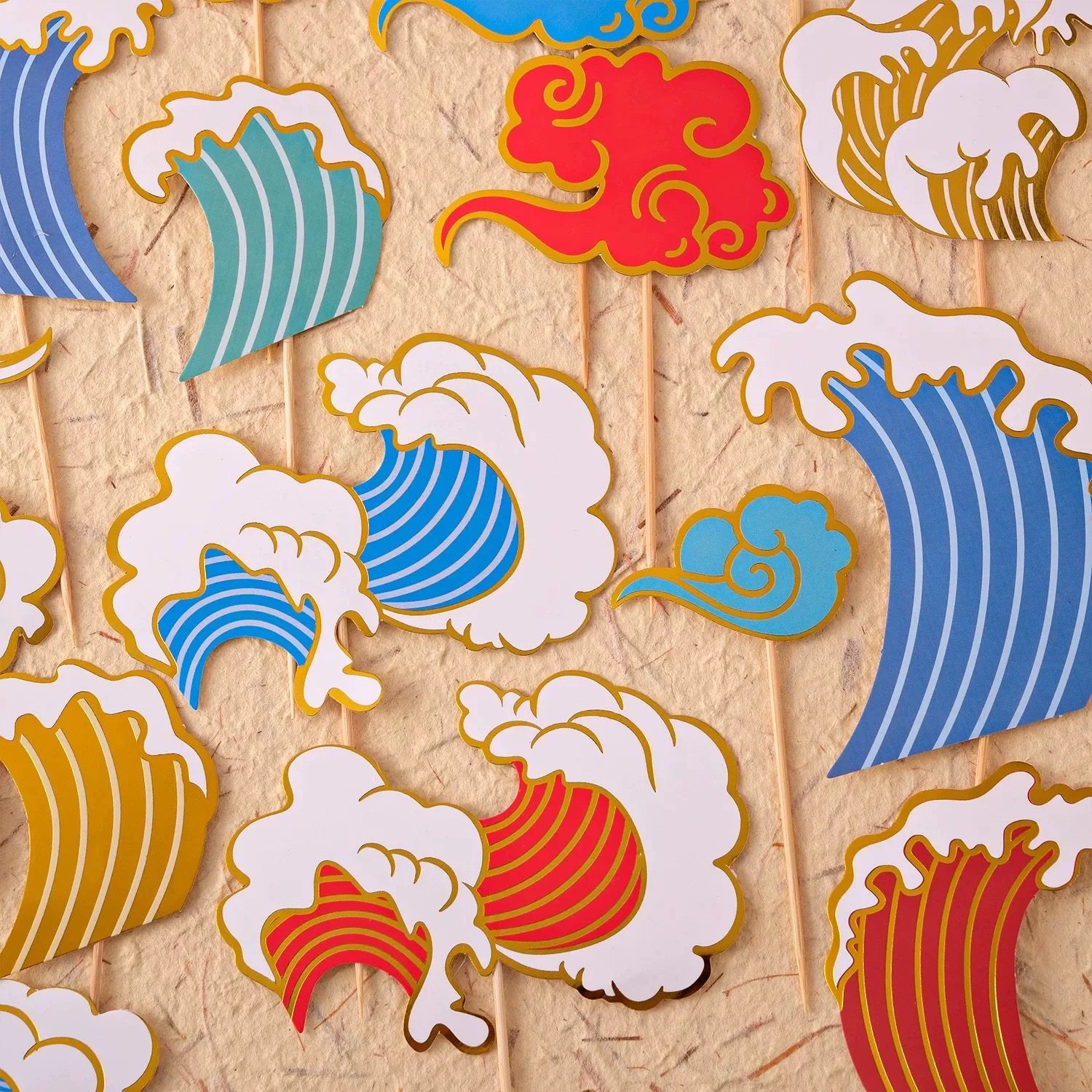 中式祥云浪花蛋糕装饰插牌国潮风云朵海浪祝寿周岁甜品台装扮插件,淘宝优惠券,粉丝福利购,淘宝优惠卷