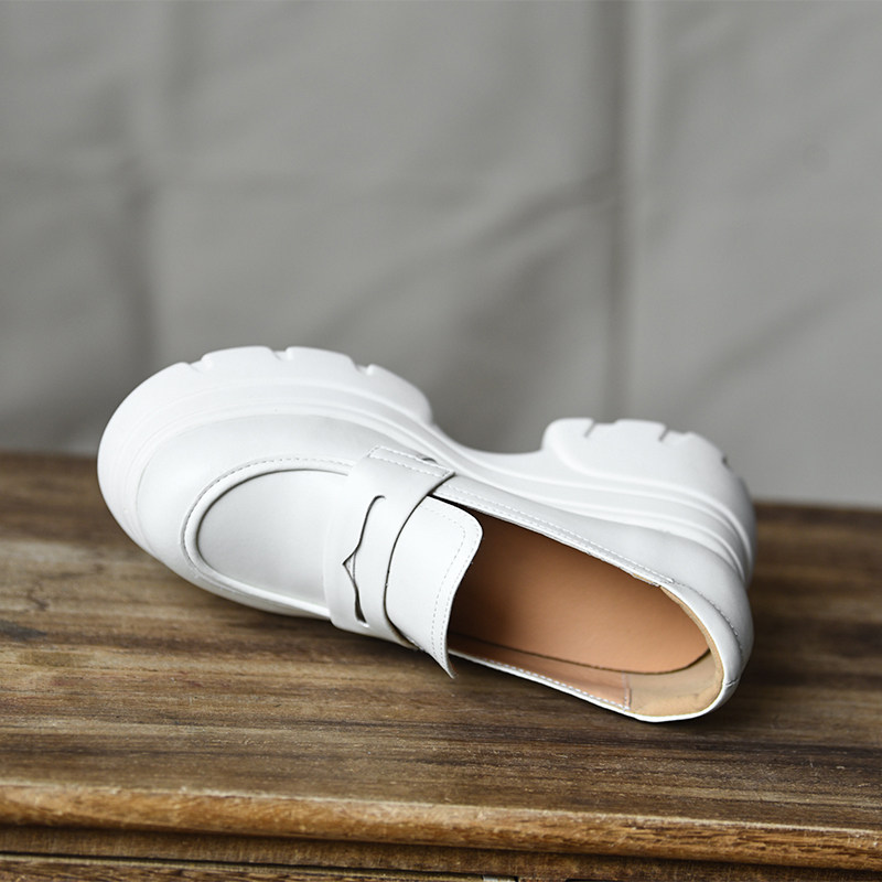 misili 乐福鞋粗跟单鞋8.2cm圆头高跟鞋2026春季新款厚底真皮女鞋,淘宝优惠券,粉丝福利购,淘宝优惠卷