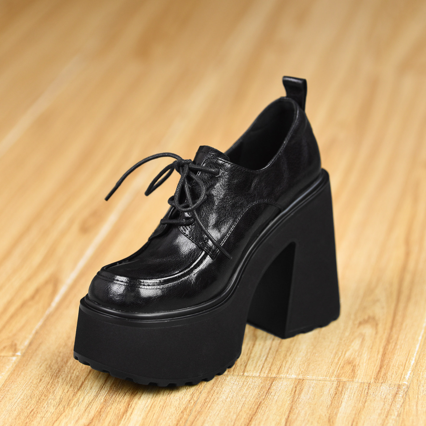 misili粗跟单鞋12cm高跟鞋2025春秋季新款系带防水台厚底真皮女鞋,淘宝优惠券,粉丝福利购,淘宝优惠卷