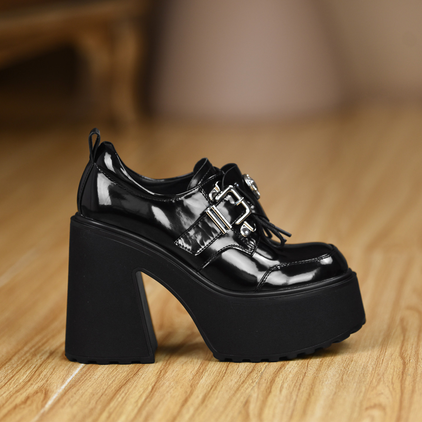 misili魔术贴粗跟单鞋12cm高跟鞋2025秋季新款系带防水台厚底女鞋,淘宝优惠券,粉丝福利购,淘宝优惠卷