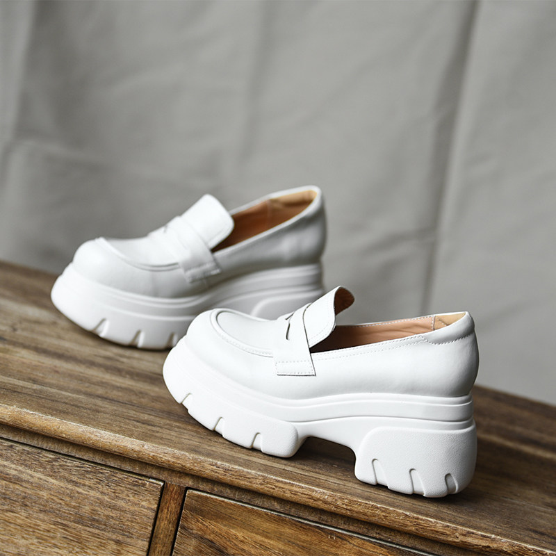 misili 乐福鞋粗跟单鞋8.2cm圆头高跟鞋2026春季新款厚底真皮女鞋,淘宝优惠券,粉丝福利购,淘宝优惠卷