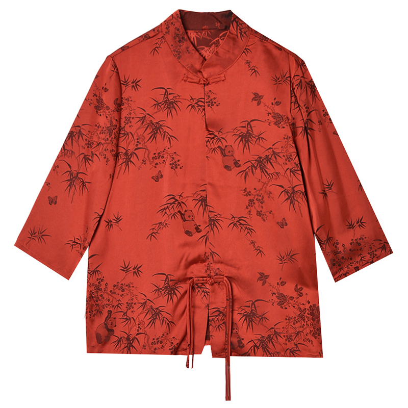 QI0D0002新中式立领上衣一粒扣印花衬衫女7.1秋-图3