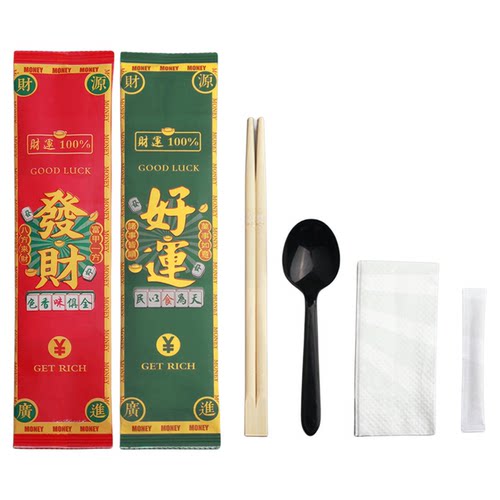 一次性筷子四件套餐具外卖卫生打包四合一套装牛皮纸定制商用批发 - 图3