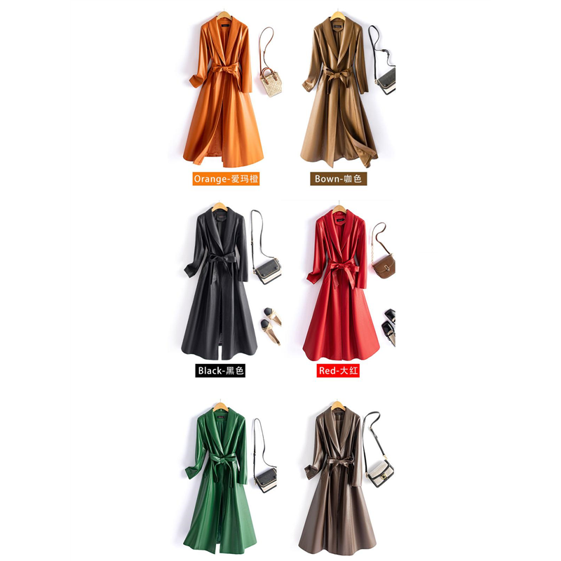 高奢海宁真皮皮衣女中长款女新款系带修身过膝气质绵羊皮风衣外套,淘宝优惠券,粉丝福利购,淘宝优惠卷