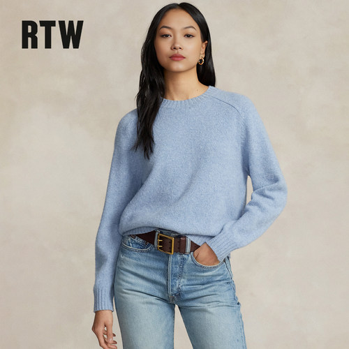 RTW美式老钱高级毛衣秋冬女小个子慵懒内搭兔毛羊毛圆领针织上衣 - 图1