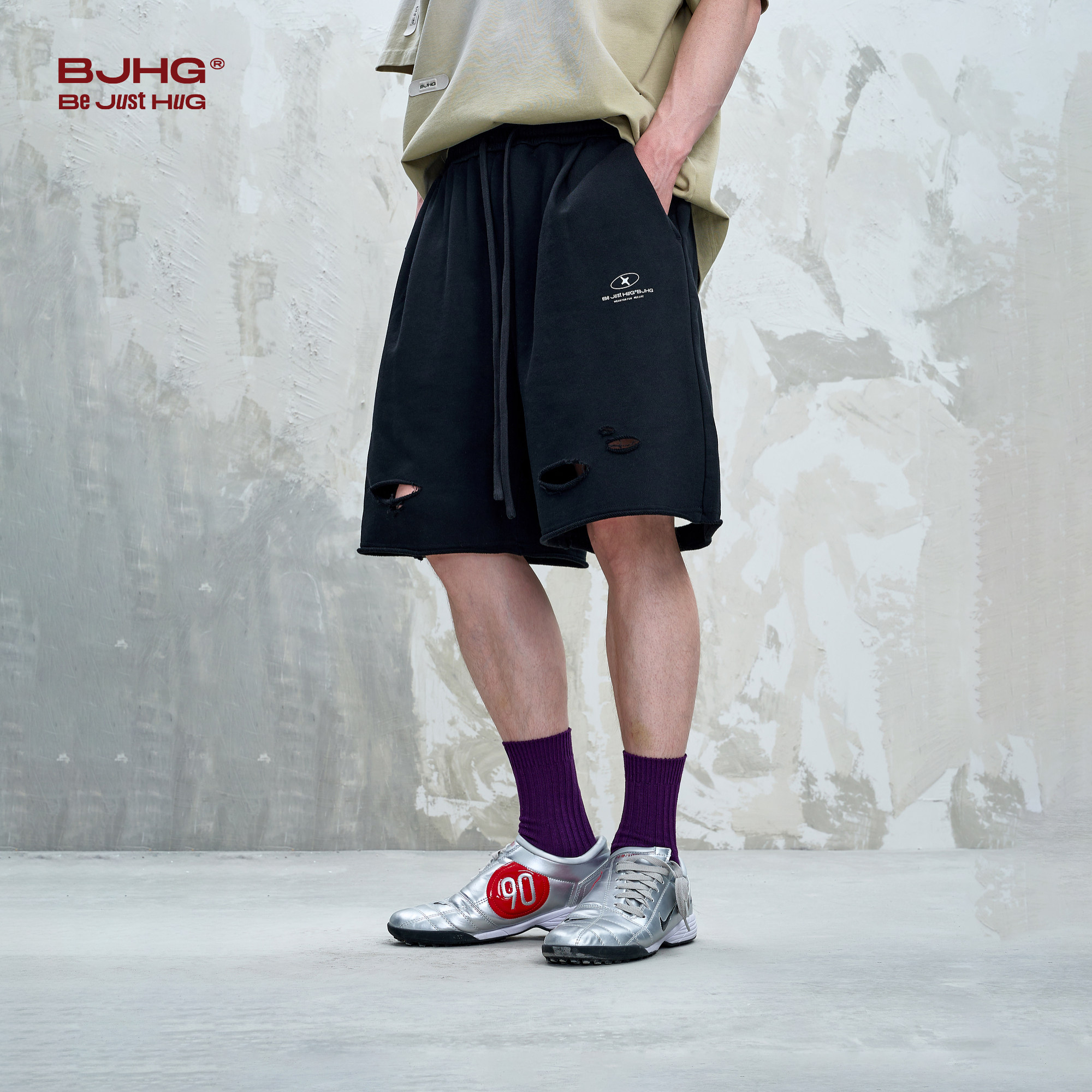 BJHG不计后果美式破洞男士短裤夏季2025新款复古宽松休闲五分裤子,淘宝优惠券,粉丝福利购,淘宝优惠卷