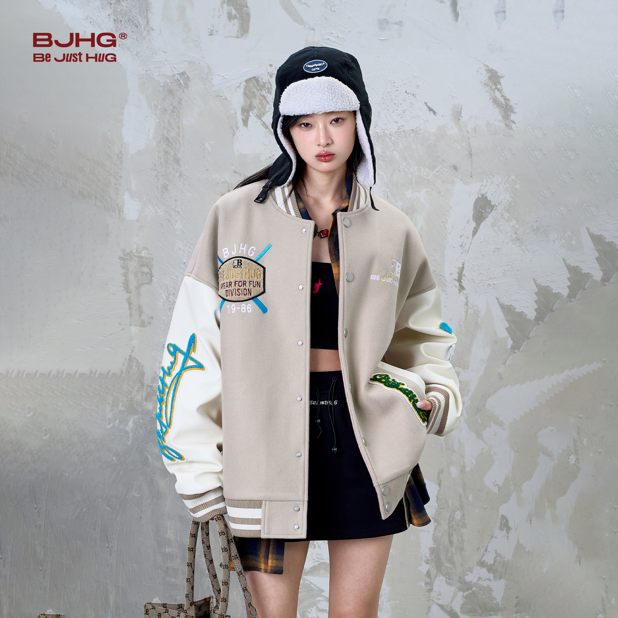 BJHG不计后果泽西风美式棒球服外套男女款秋冬季潮牌复古痞帅夹克,淘宝优惠券,粉丝福利购,淘宝优惠卷