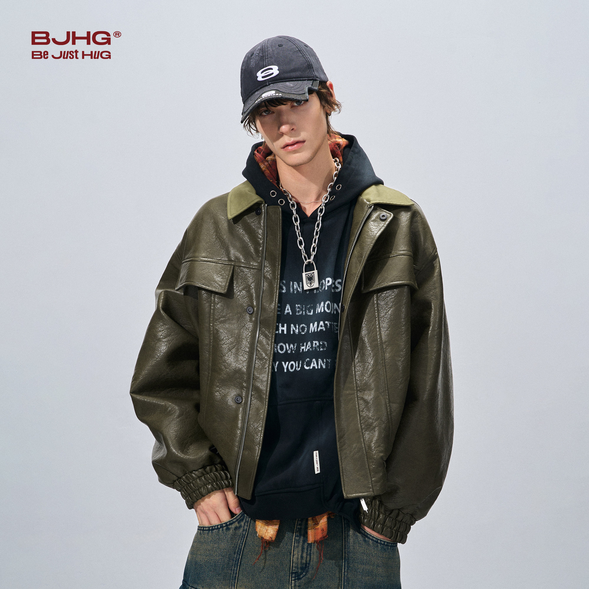 BJHG不计后果复古翻领皮衣夹克外套男款春季工装上衣拼接短外套女,淘宝优惠券,粉丝福利购,淘宝优惠卷