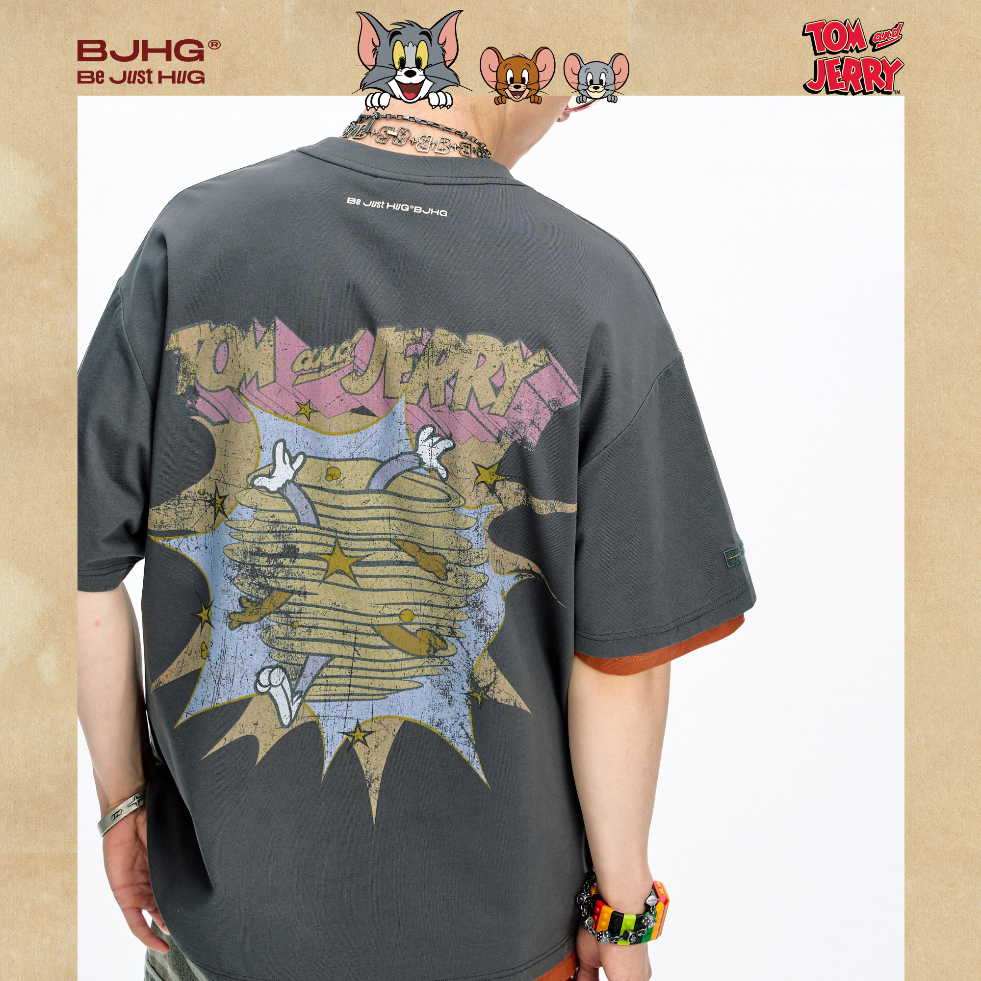 【猫和老鼠联名】 BJHG不计后果美式做旧短袖t恤男款夏季速干半袖,淘宝优惠券,粉丝福利购,淘宝优惠卷