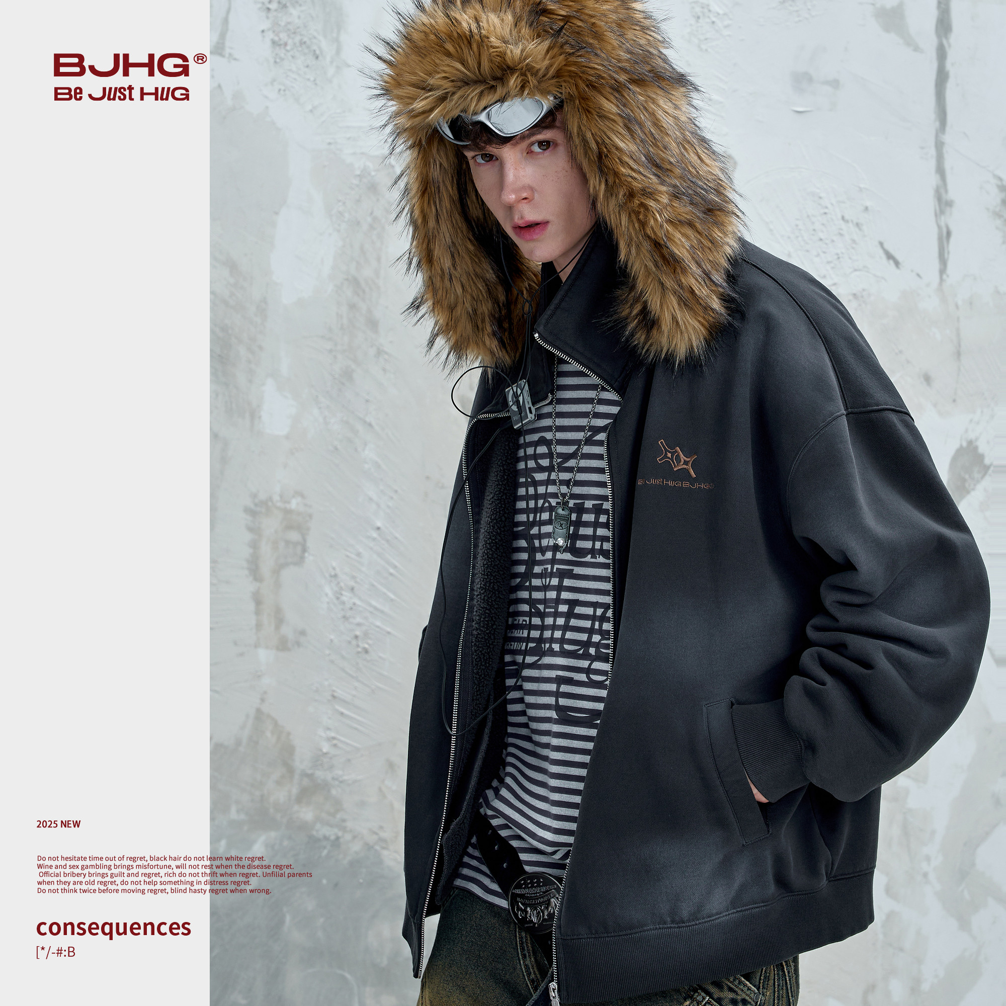 BJHG不计后果暖皮卫衣外套男款秋季美式喷染可拆卸毛领夹克外套女,淘宝优惠券,粉丝福利购,淘宝优惠卷