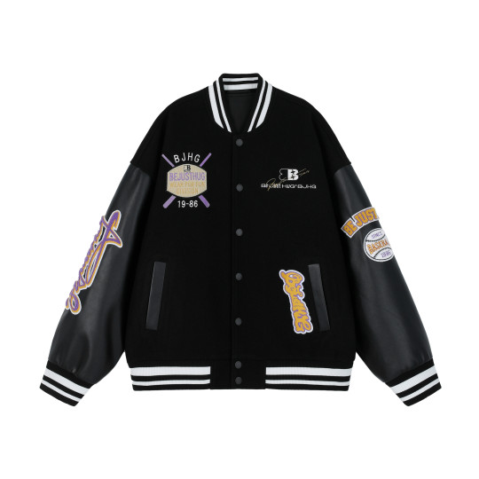 BJHG不计后果美式羽绒棒球服男款冬季加厚外套情侣装红色羽绒服女